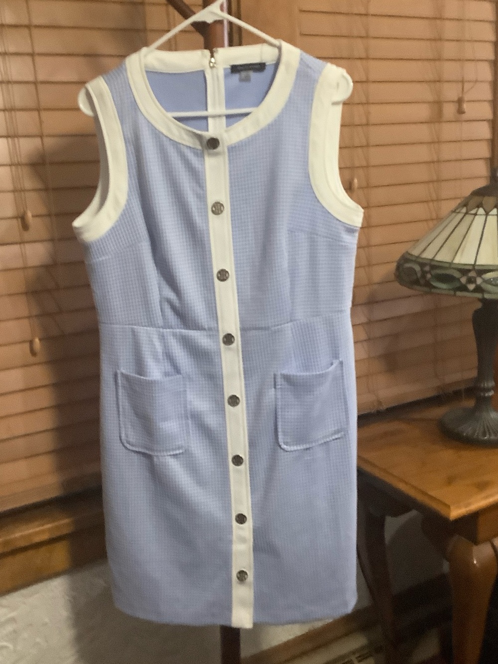 Tommy Hilfiger Light Blue Sleeveless Shift Dress with White Trim